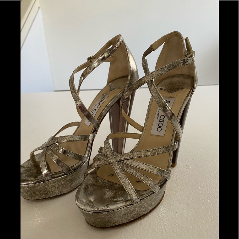 Jimmy Choo Metallic  Strappy Platform  size 6 1/2